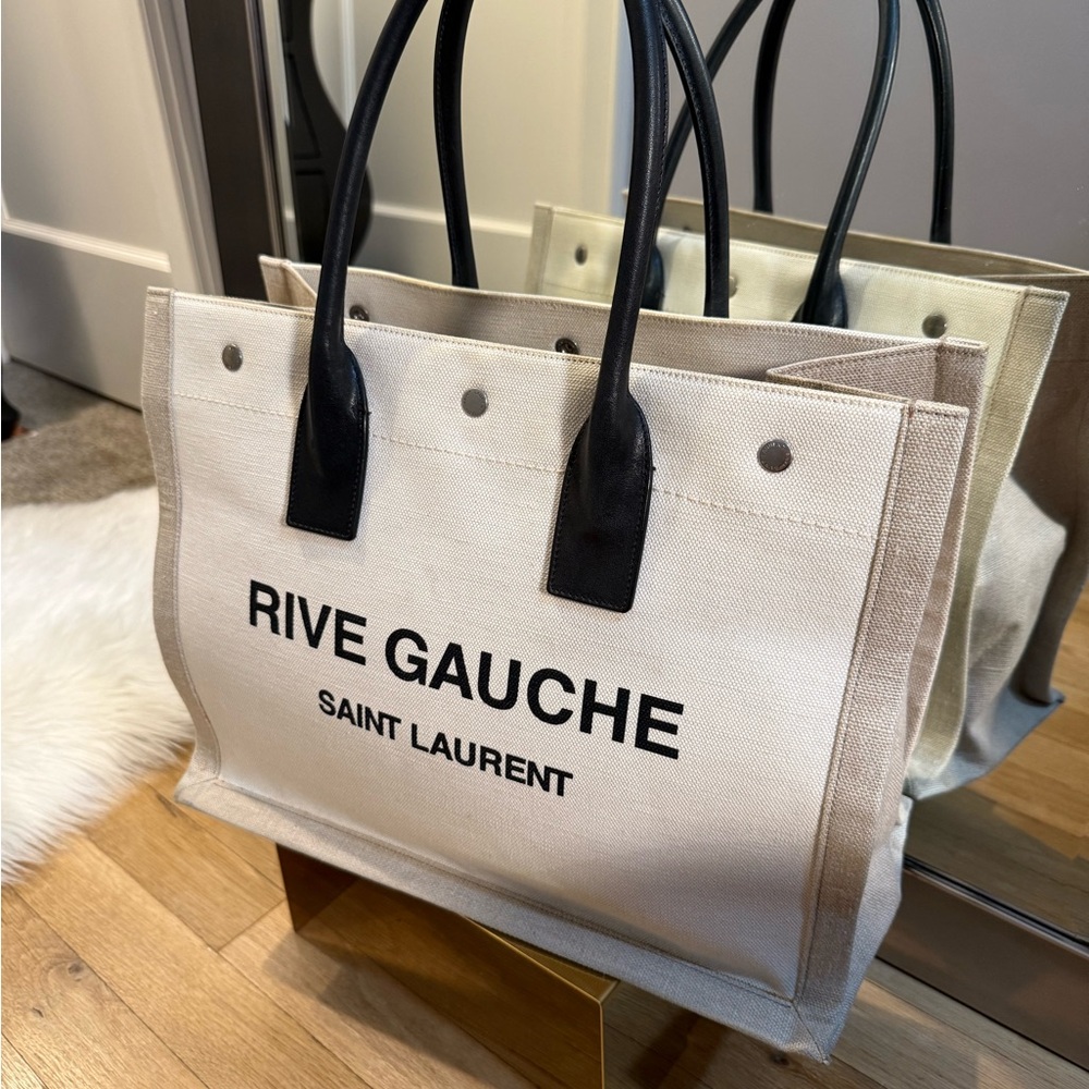 Saint Laurent Rive Gauche Tote - Black, Cream, and Tan - Picture 3 of 15